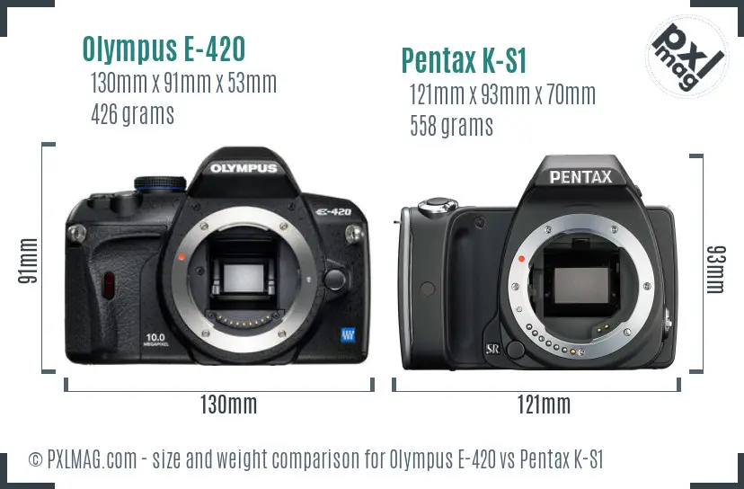 Olympus E-420 vs Pentax K-S1 size comparison