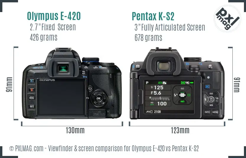 Olympus E-420 vs Pentax K-S2 Screen and Viewfinder comparison