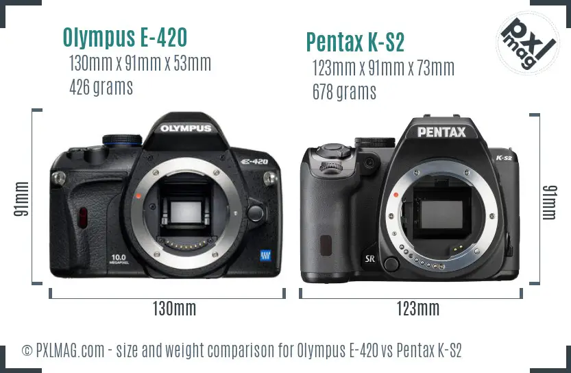 Olympus E-420 vs Pentax K-S2 size comparison
