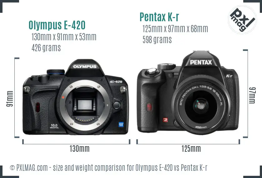 Olympus E-420 vs Pentax K-r size comparison