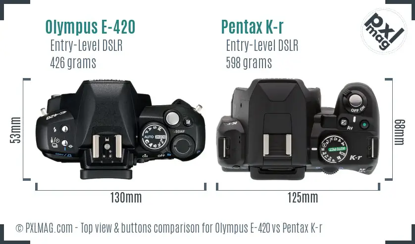Olympus E-420 vs Pentax K-r top view buttons comparison