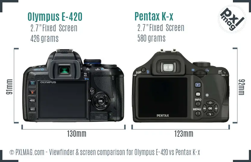 Olympus E-420 vs Pentax K-x Screen and Viewfinder comparison