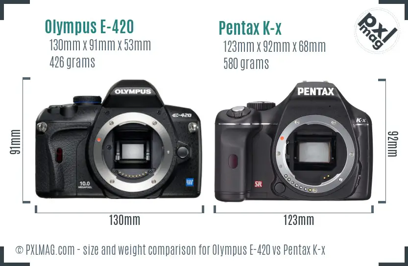 Olympus E-420 vs Pentax K-x size comparison