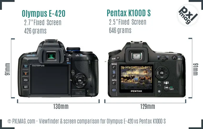 Olympus E-420 vs Pentax K100D S Screen and Viewfinder comparison