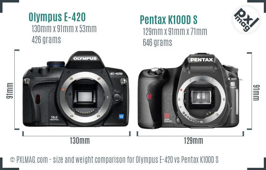 Olympus E-420 vs Pentax K100D S size comparison
