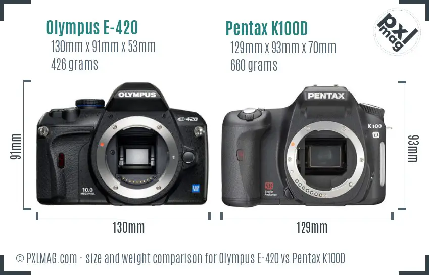 Olympus E-420 vs Pentax K100D size comparison