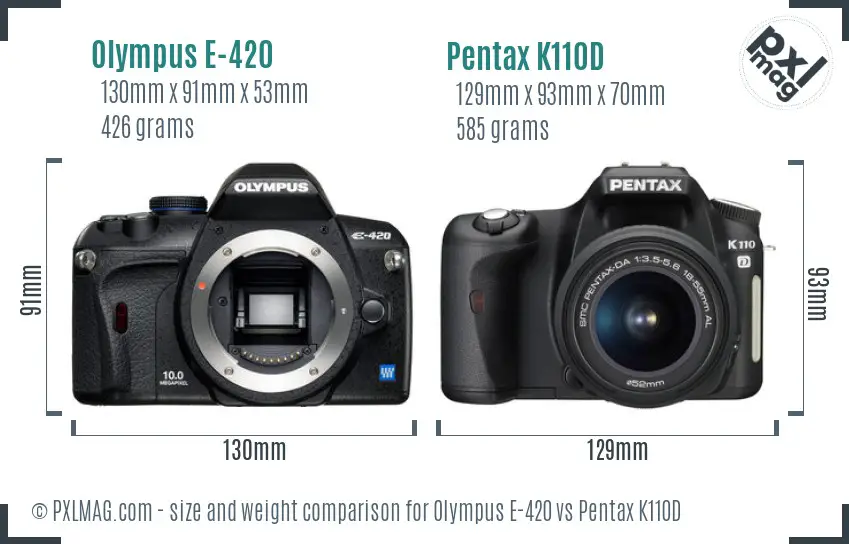 Olympus E-420 vs Pentax K110D size comparison