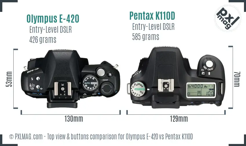 Olympus E-420 vs Pentax K110D top view buttons comparison