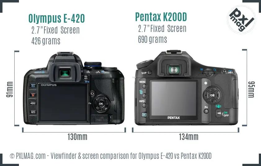 Olympus E-420 vs Pentax K200D Screen and Viewfinder comparison