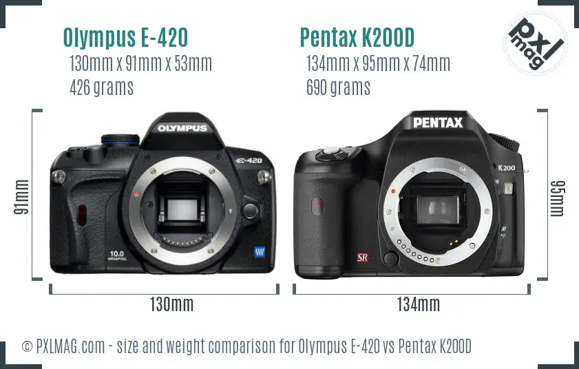 Olympus E-420 vs Pentax K200D size comparison