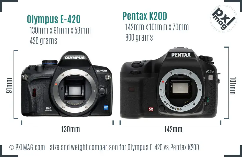 Olympus E-420 vs Pentax K20D size comparison