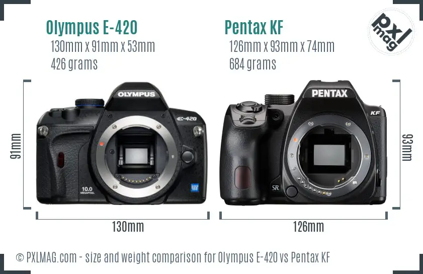 Olympus E-420 vs Pentax KF size comparison