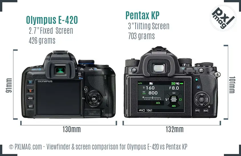 Olympus E-420 vs Pentax KP Screen and Viewfinder comparison