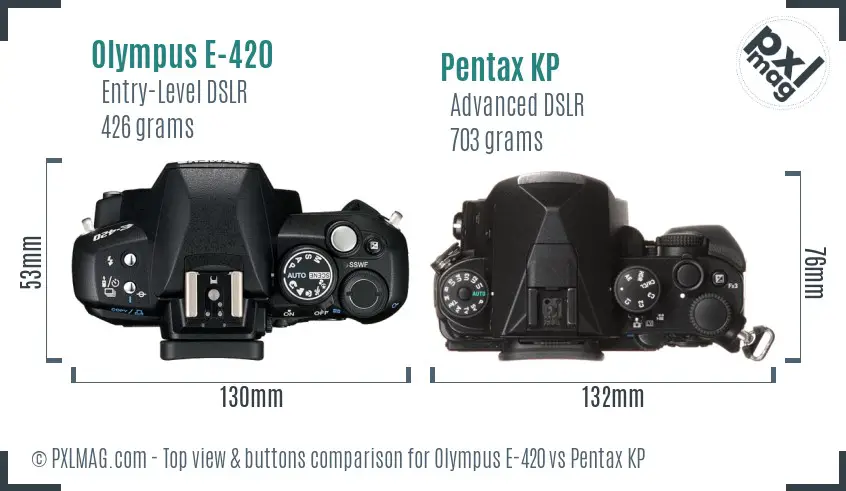 Olympus E-420 vs Pentax KP top view buttons comparison