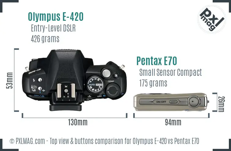 Olympus E-420 vs Pentax E70 top view buttons comparison