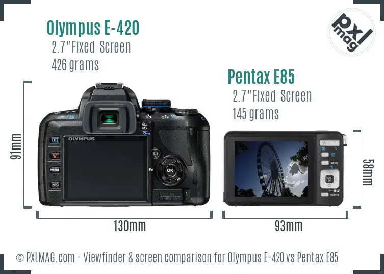 Olympus E-420 vs Pentax E85 Screen and Viewfinder comparison