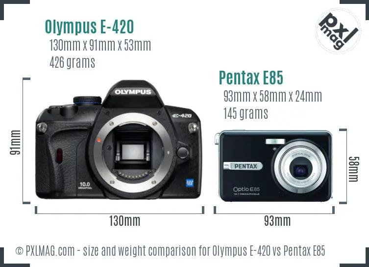 Olympus E-420 vs Pentax E85 size comparison