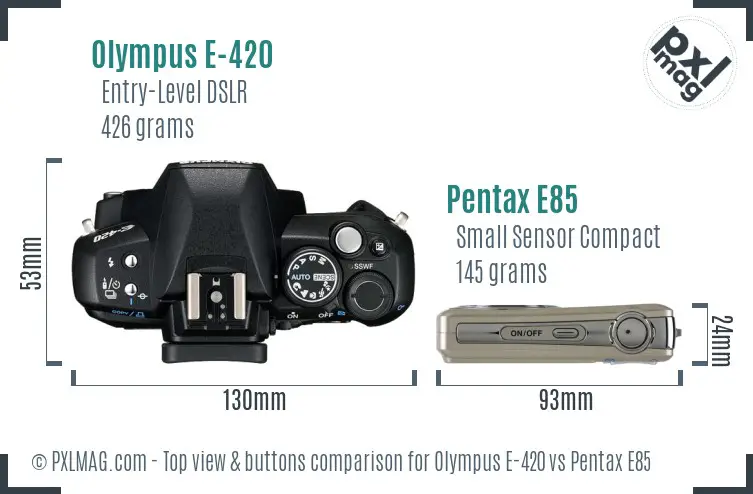 Olympus E-420 vs Pentax E85 top view buttons comparison