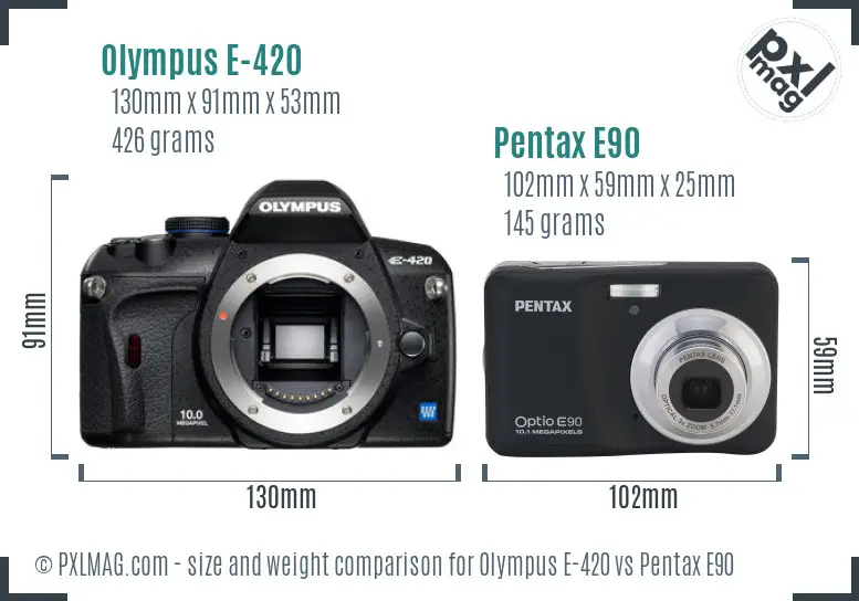Olympus E-420 vs Pentax E90 size comparison