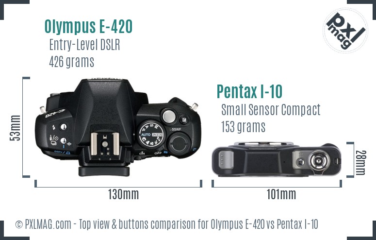 Olympus E-420 vs Pentax I-10 top view buttons comparison