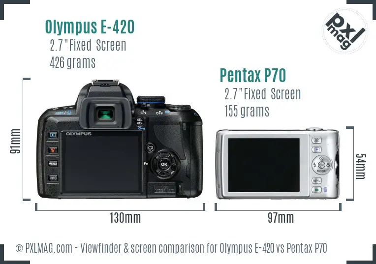 Olympus E-420 vs Pentax P70 Screen and Viewfinder comparison