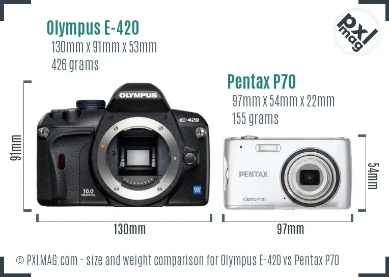 Olympus E-420 vs Pentax P70 size comparison