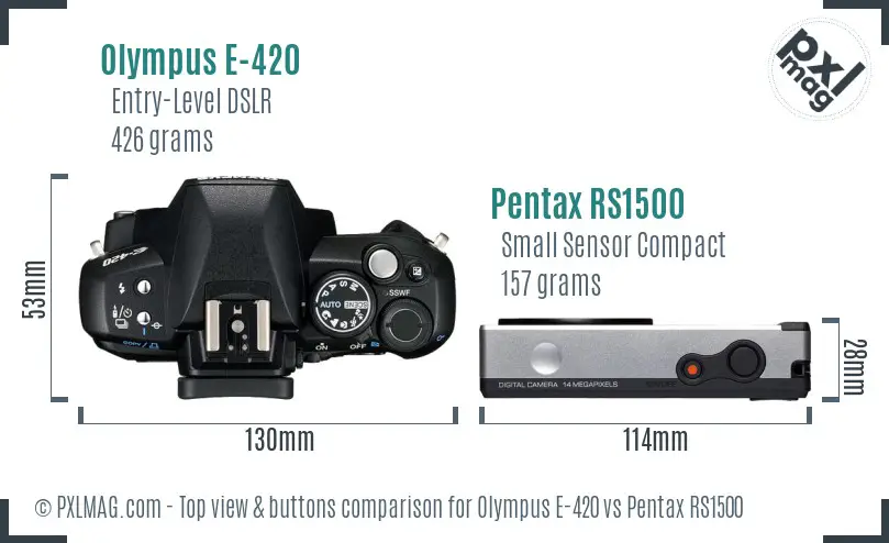 Olympus E-420 vs Pentax RS1500 top view buttons comparison