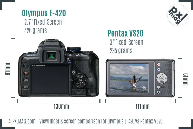Olympus E-420 vs Pentax VS20 Screen and Viewfinder comparison