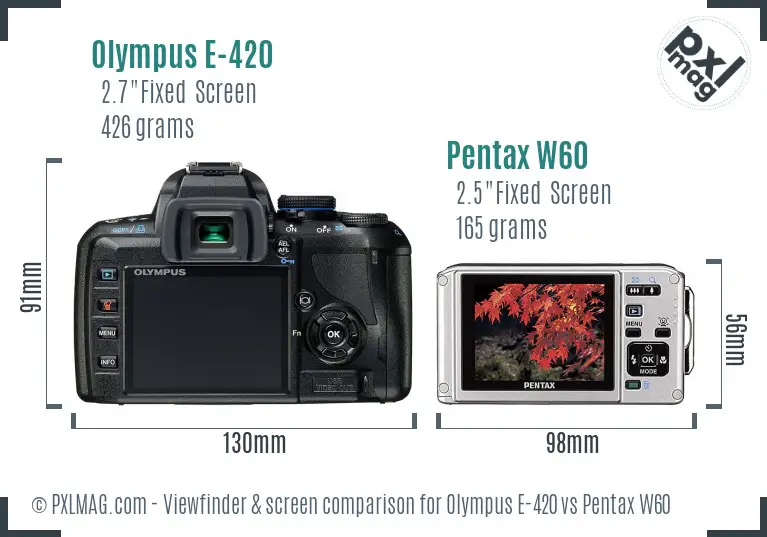 Olympus E-420 vs Pentax W60 Screen and Viewfinder comparison