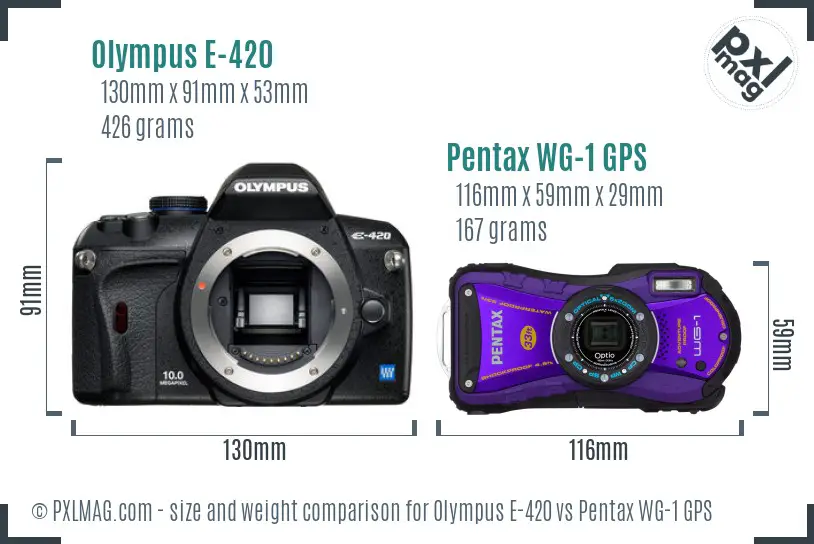 Olympus E-420 vs Pentax WG-1 GPS size comparison