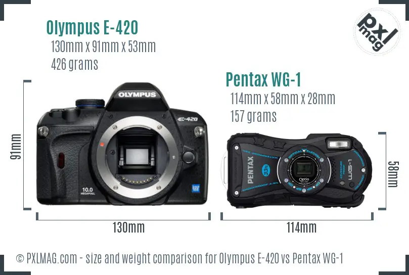 Olympus E-420 vs Pentax WG-1 size comparison