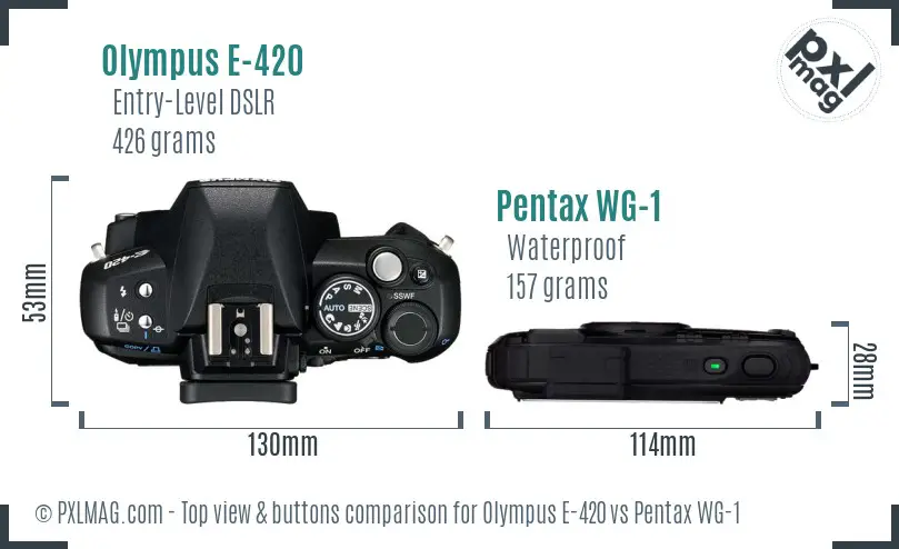 Olympus E-420 vs Pentax WG-1 top view buttons comparison
