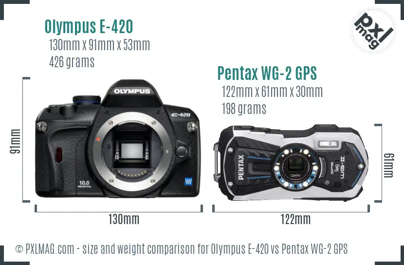 Olympus E-420 vs Pentax WG-2 GPS size comparison