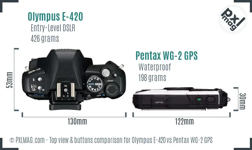 Olympus E-420 vs Pentax WG-2 GPS top view buttons comparison
