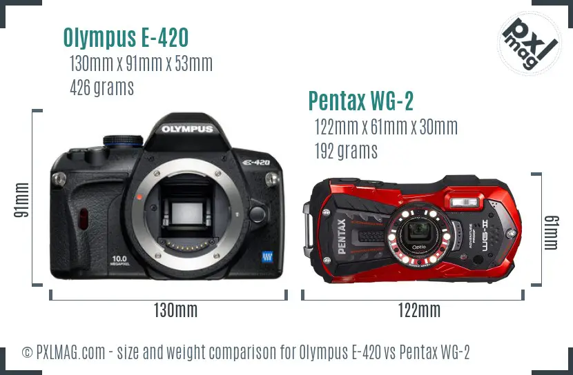 Olympus E-420 vs Pentax WG-2 size comparison