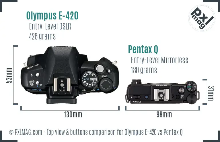 Olympus E-420 vs Pentax Q top view buttons comparison