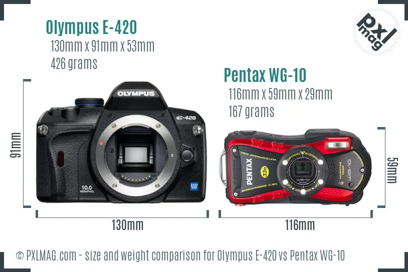 Olympus E-420 vs Pentax WG-10 size comparison