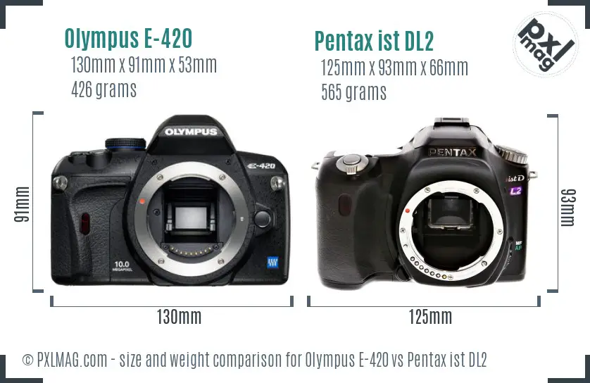 Olympus E-420 vs Pentax ist DL2 size comparison
