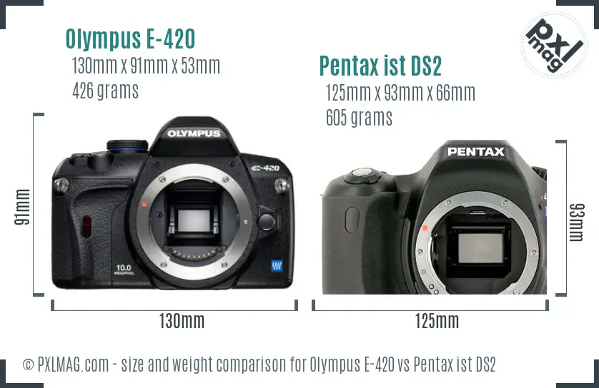 Olympus E-420 vs Pentax ist DS2 size comparison