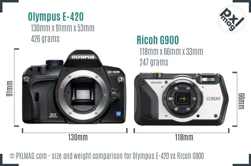 Olympus E-420 vs Ricoh G900 size comparison