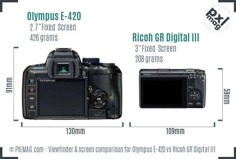 Olympus E-420 vs Ricoh GR Digital III Screen and Viewfinder comparison