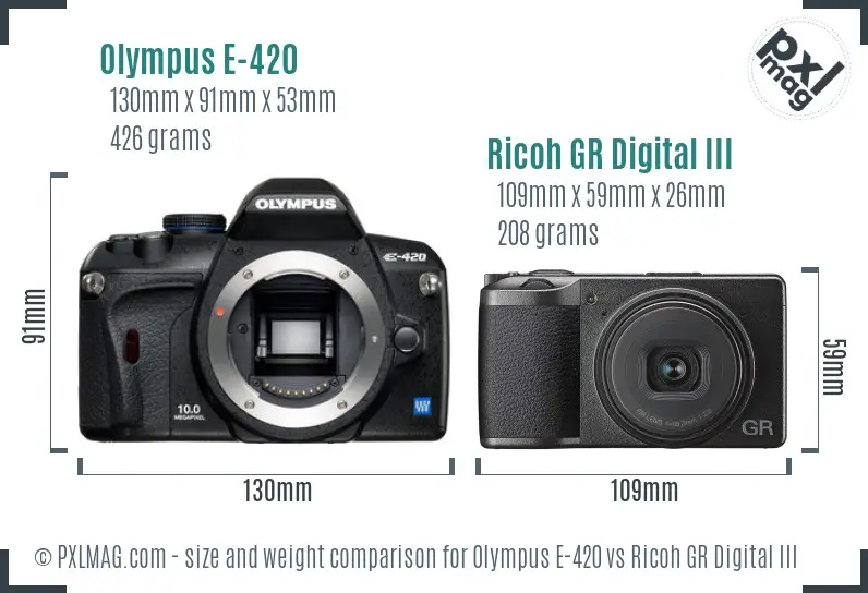 Olympus E-420 vs Ricoh GR Digital III size comparison