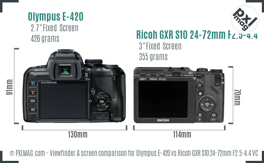 Olympus E-420 vs Ricoh GXR S10 24-72mm F2.5-4.4 VC Screen and Viewfinder comparison