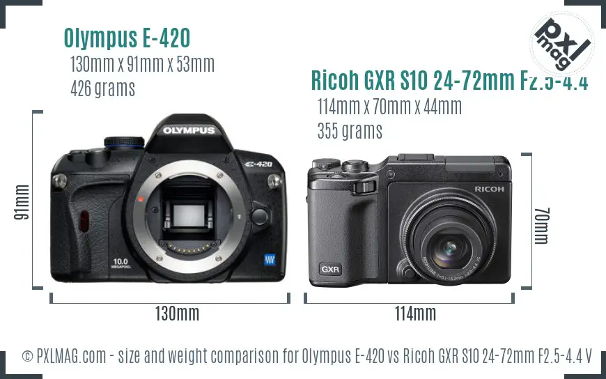 Olympus E-420 vs Ricoh GXR S10 24-72mm F2.5-4.4 VC size comparison