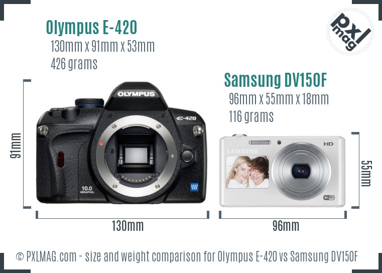 Olympus E-420 vs Samsung DV150F size comparison Olympus E-420 vs Samsung DV150F size comparison