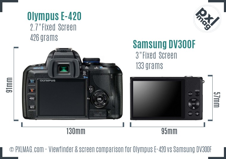 Olympus E-420 vs Samsung DV300F Screen and Viewfinder comparison