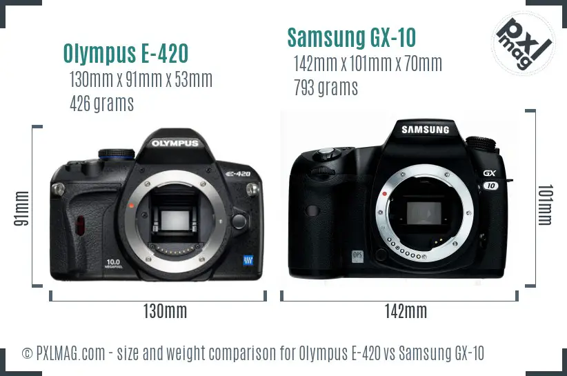 Olympus E-420 vs Samsung GX-10 size comparison