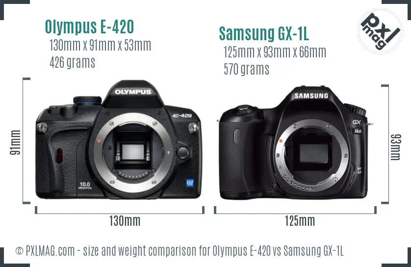 Olympus E-420 vs Samsung GX-1L size comparison Olympus E-420 vs Samsung GX-1L size comparison