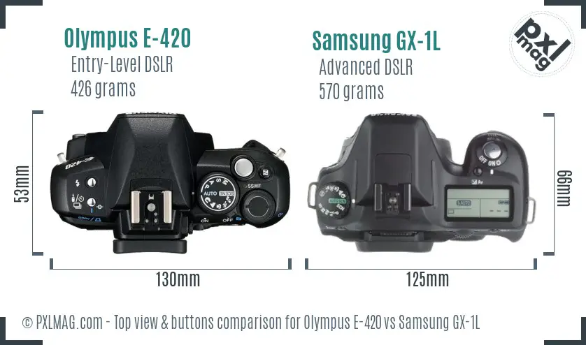 Olympus E-420 vs Samsung GX-1L top view buttons comparison