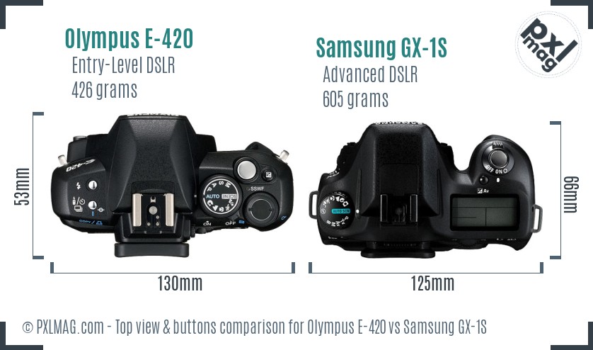Olympus E-420 vs Samsung GX-1S top view buttons comparison